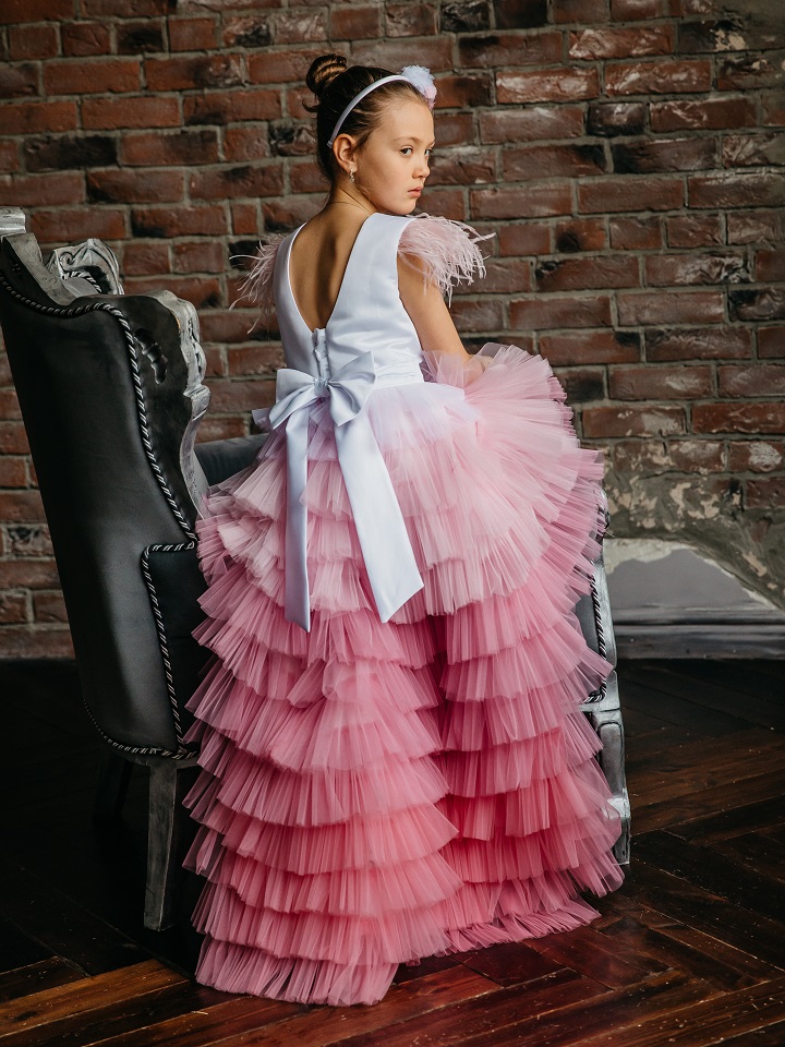 Платье "Француженка" цвет белый-розовый градиент